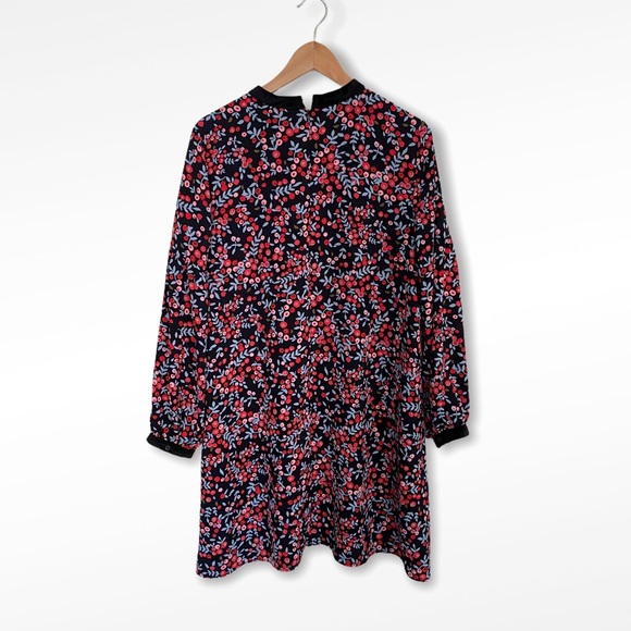 LOFT Cherry Berry Print Velvet Trim Cutout dress - Picture 4 of 8